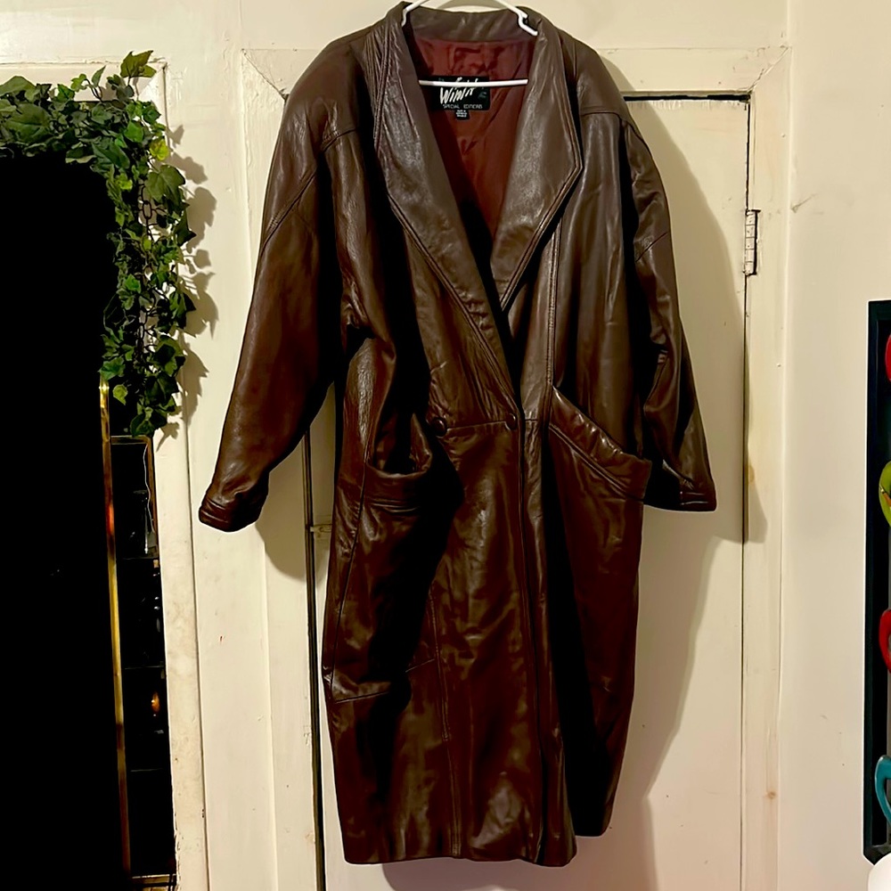WOMENS LEATHER TRENCH VINTAGE WITH SHOULDER PADS